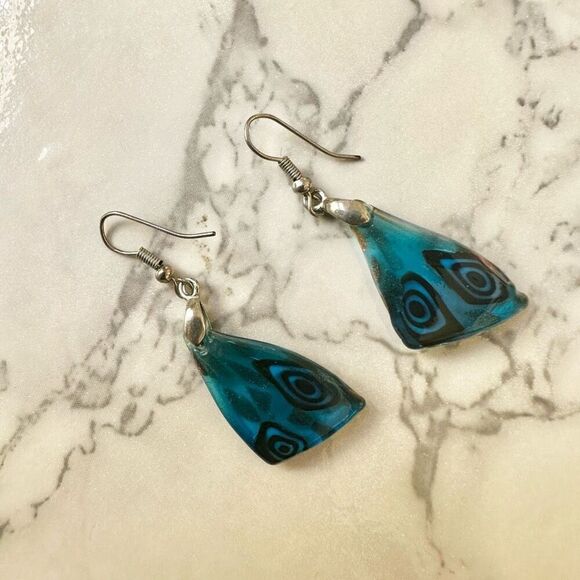 Blue glass drop earrings - Picture 7 of 8